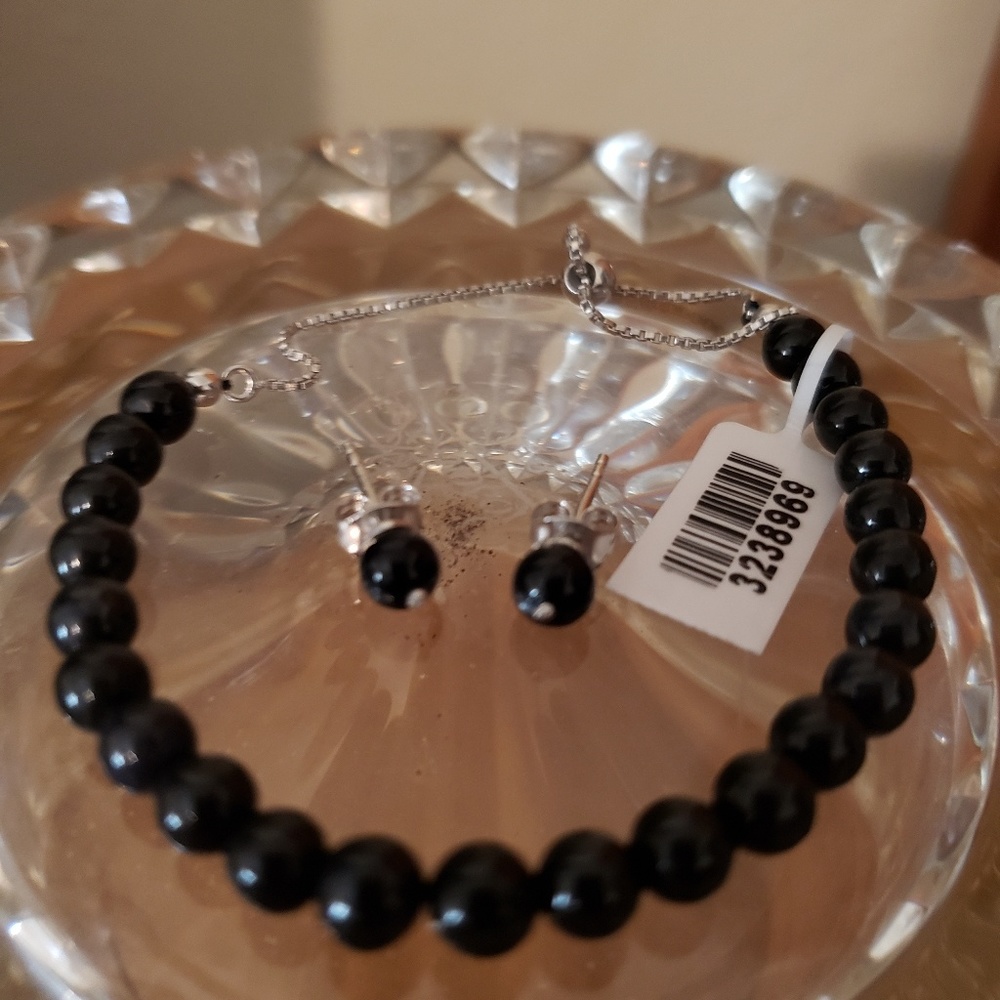 Burmese Black Jade Bracelet & Earring Set